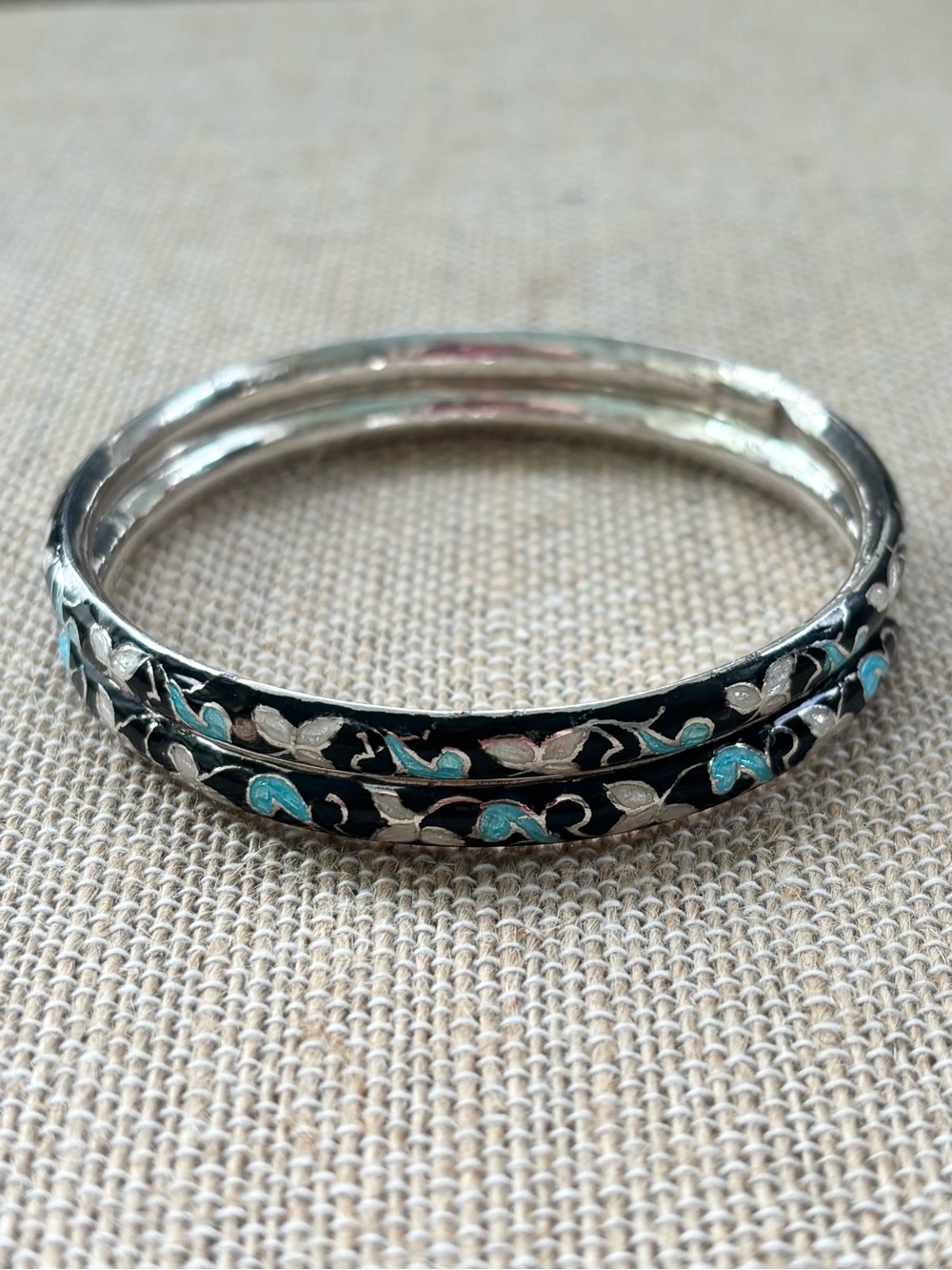 Vintage Handcrafted 925 Sterling Silver Meenakari Enamel Bangles - Set of 2